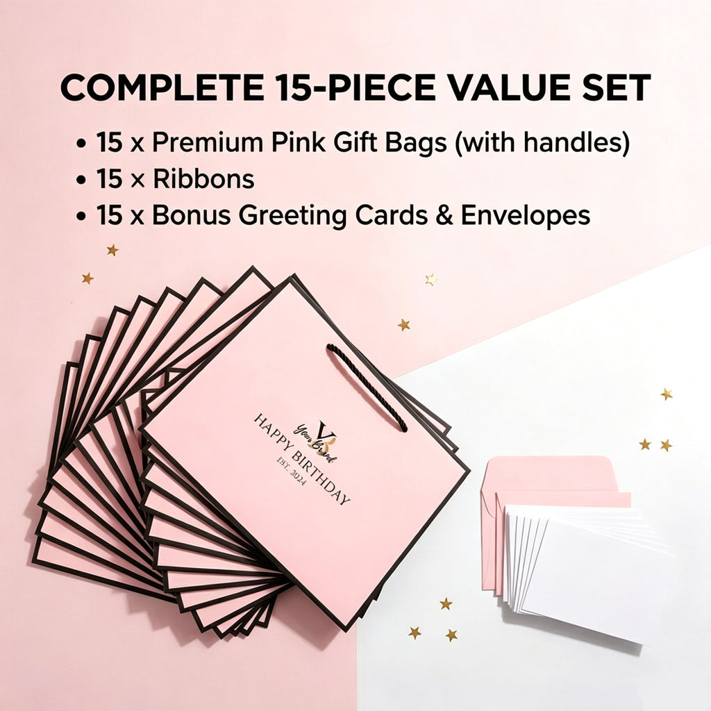 10-pack personliga presentpåsar med band – egen bild, logga eller text