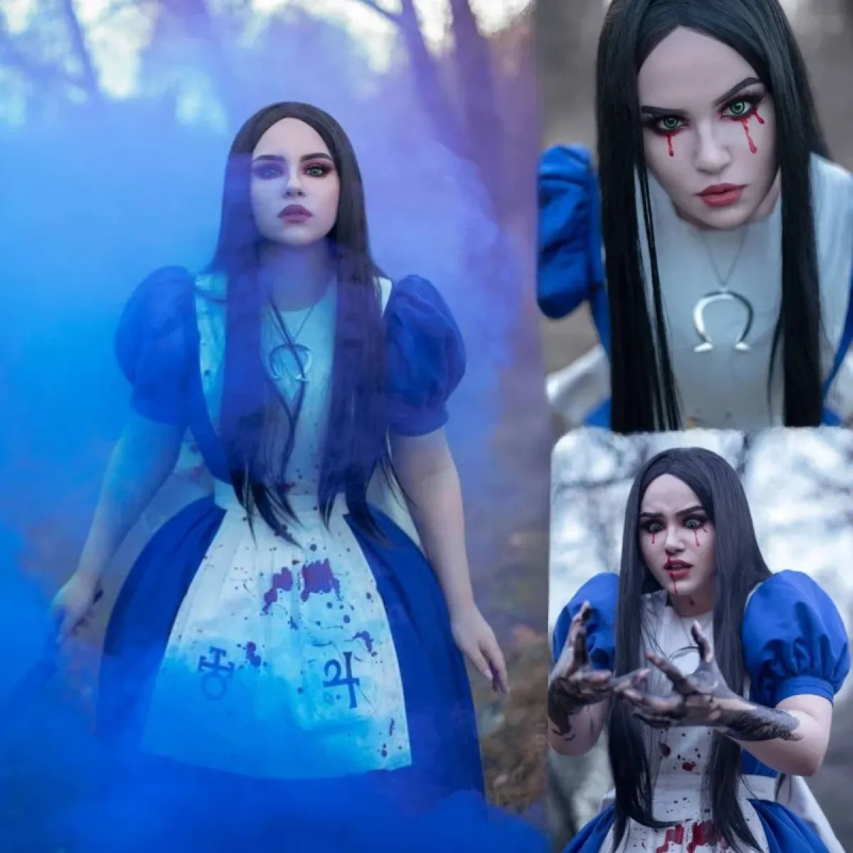 Madness Returns Alice Cosplay Maskeraddräkt Klänning med Förkläde och Peruk för Kvinnor