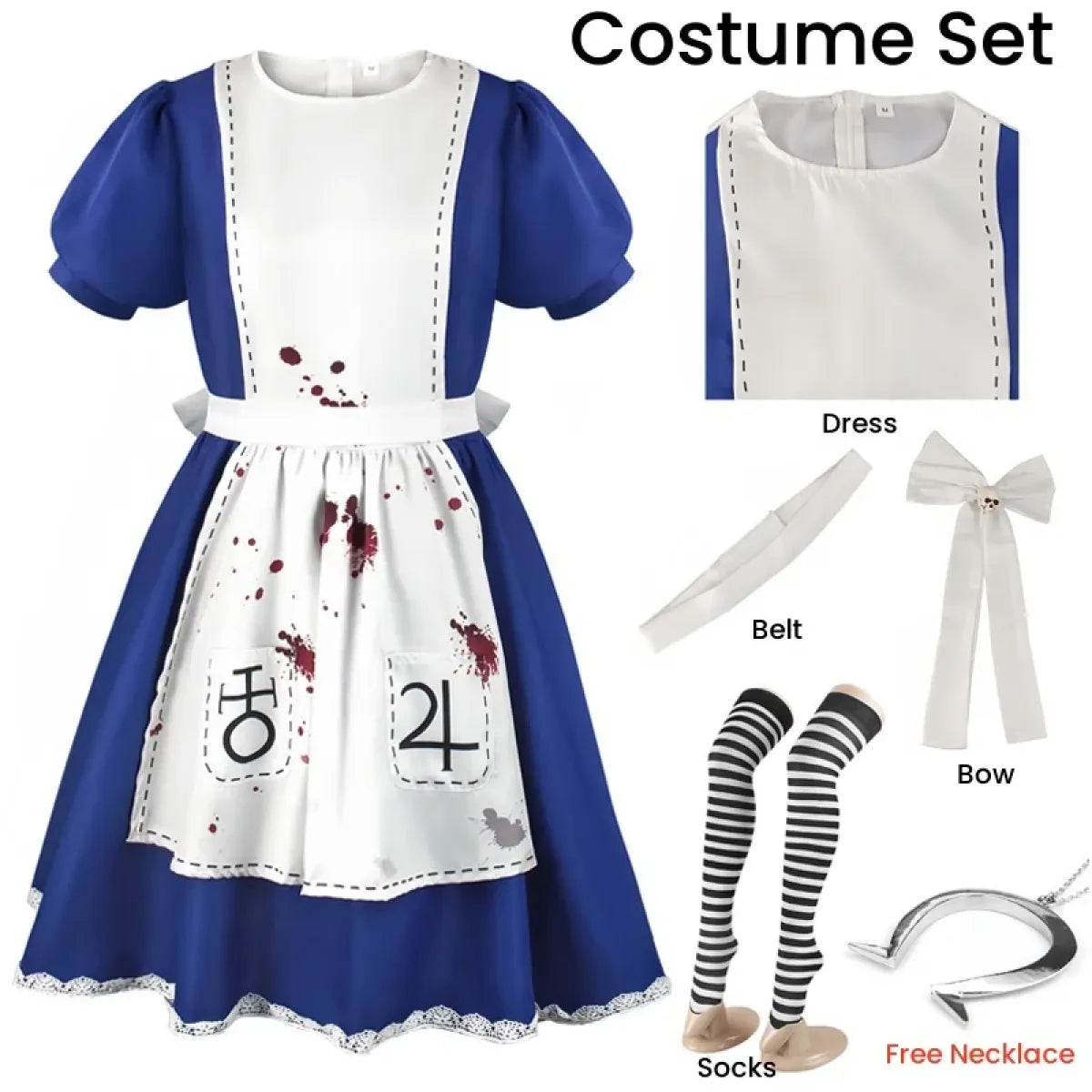 Madness Returns Alice Cosplay Maskeraddräkt Klänning med Förkläde och Peruk för Kvinnor