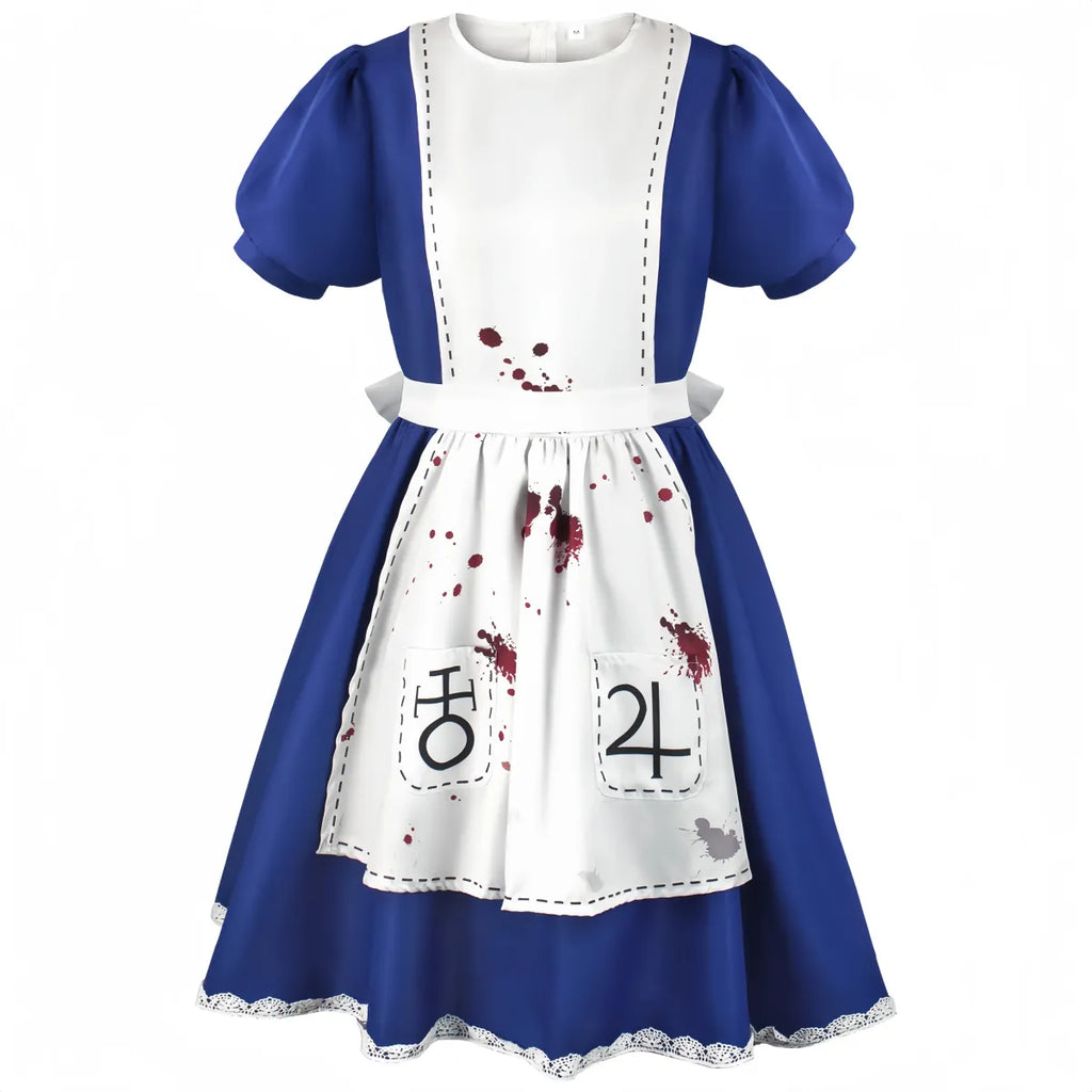 Madness Returns Alice Cosplay Maskeraddräkt Klänning med Förkläde och Peruk för Kvinnor