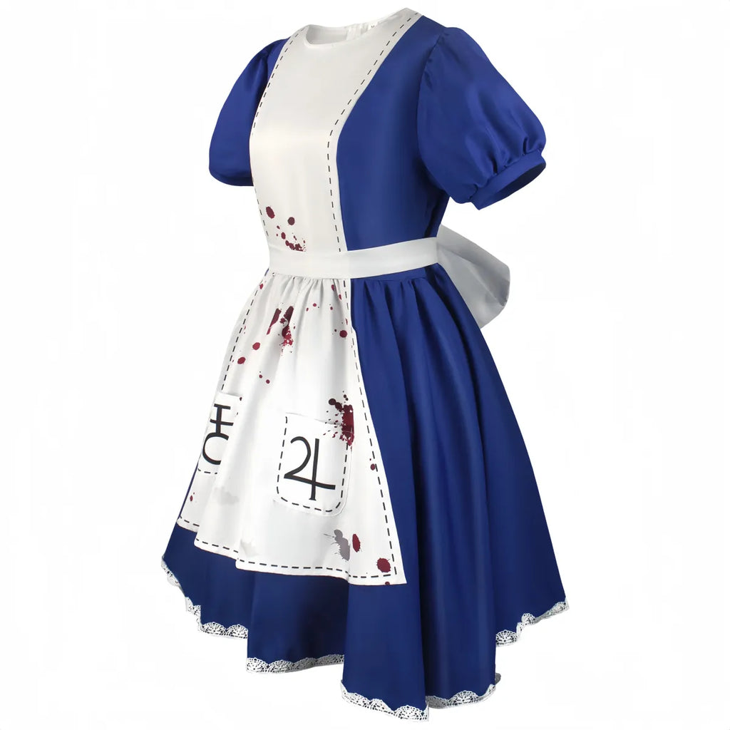 Madness Returns Alice Cosplay Maskeraddräkt Klänning med Förkläde och Peruk för Kvinnor