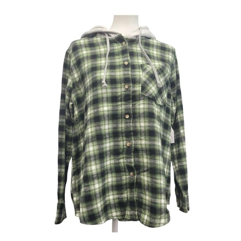 Sudadera extragrande Champion Unisex verde con capucha de franela a cuadros de regalo