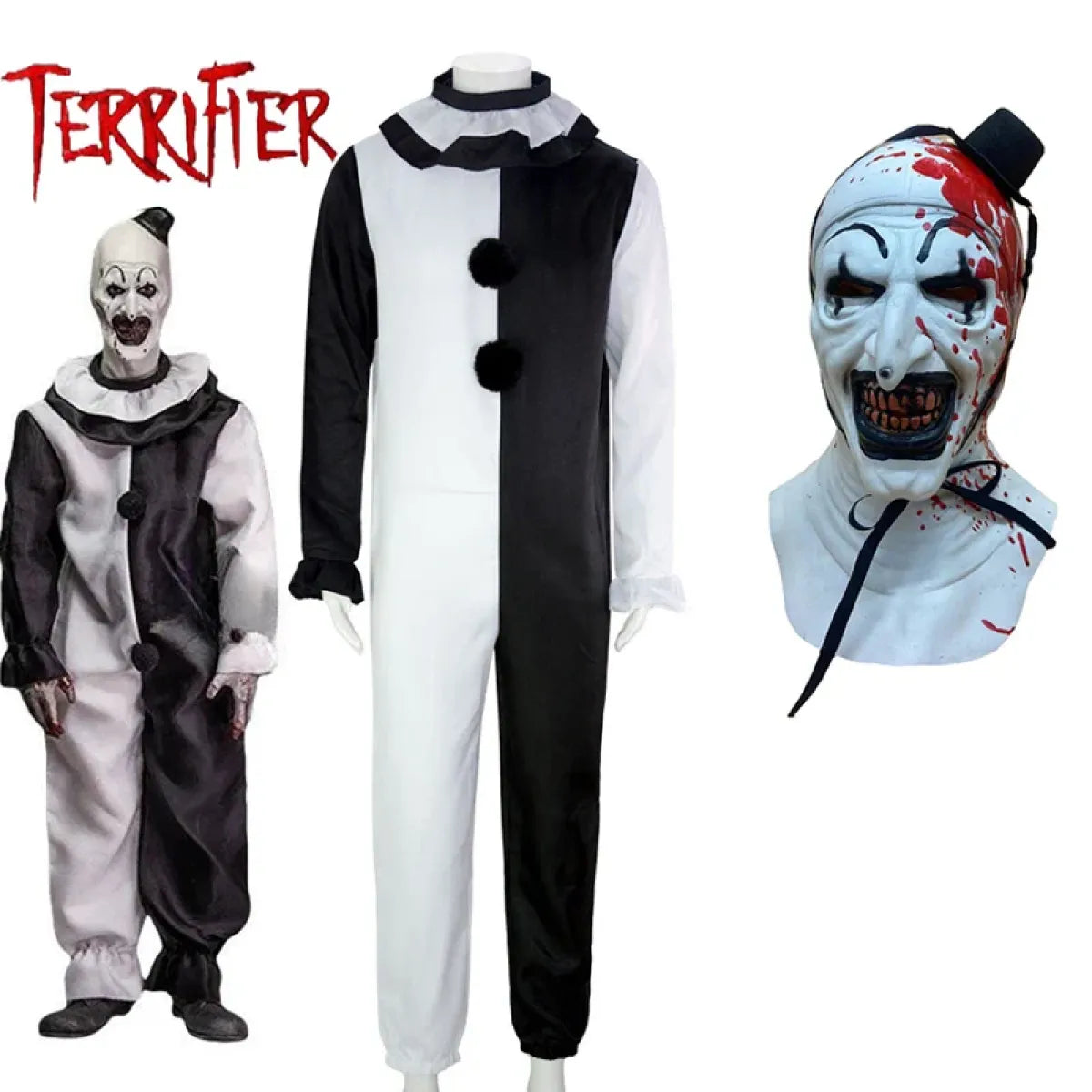 Terrifier 2 Art The Clown Cosplay-kostym – Overall & Mask Halloween-set