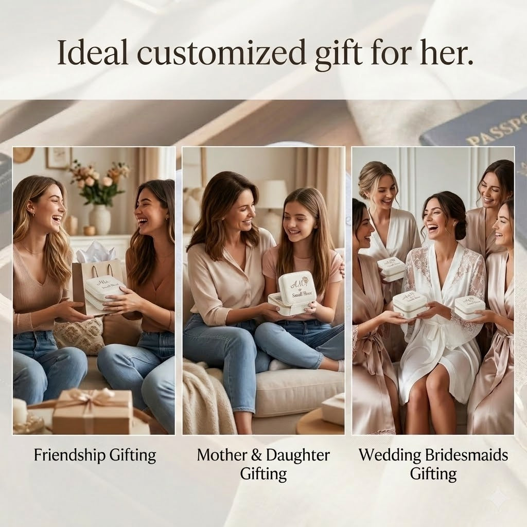 Caja de Terciopelo Personalizada con Flor de Nacimiento para Joyas – Estuche de Viaje con Nombre Personalizado para Mujer