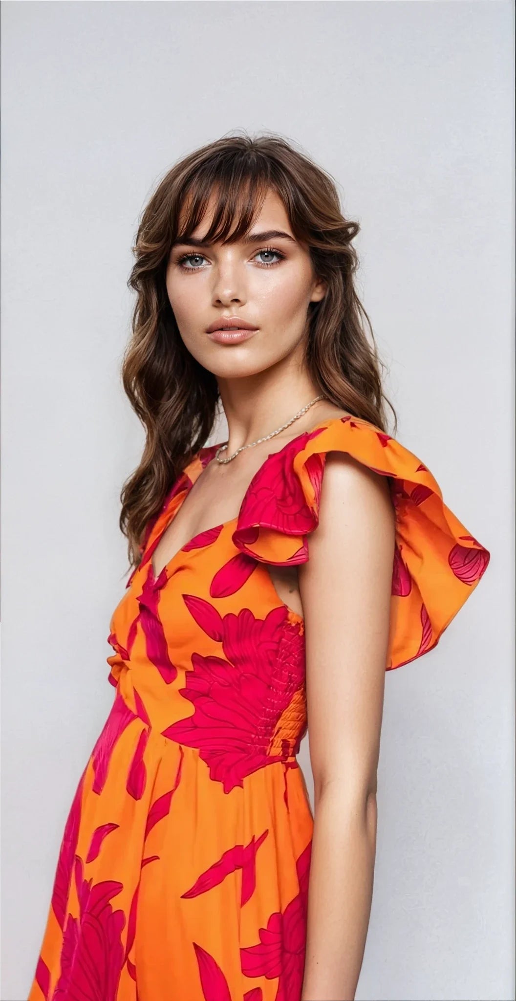 Maxivestido asimétrico con estampado floral vibrante