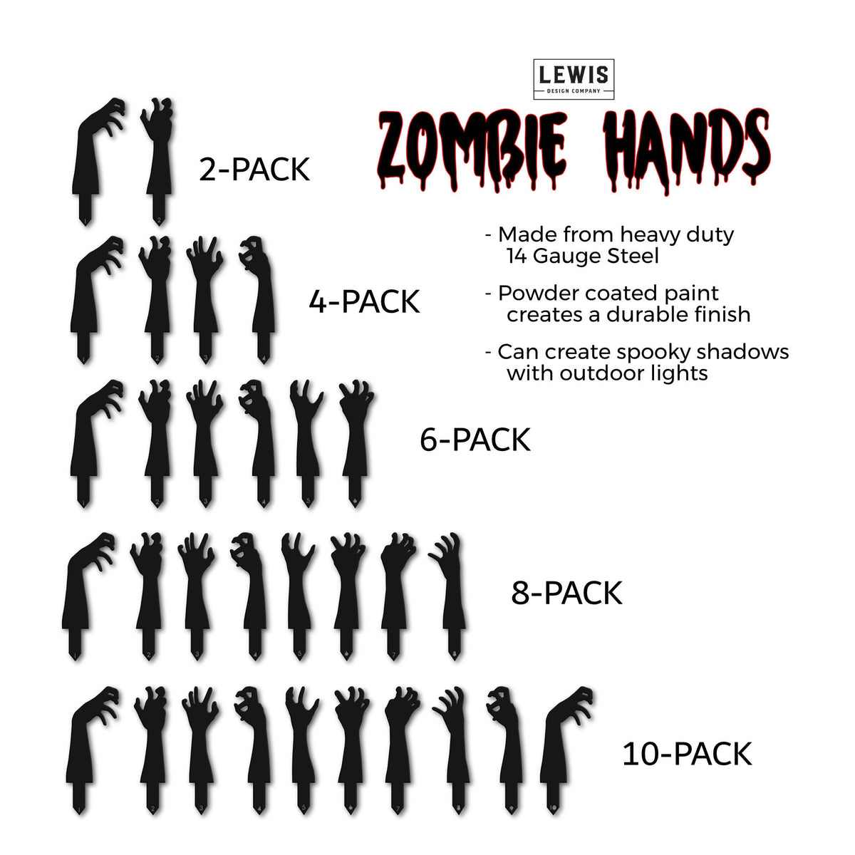 Zombiehänder Trädgårdsspett i Metall | Set med Halloween-gräsmattsdekorationer