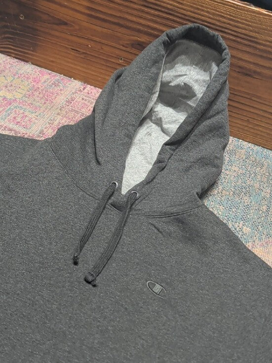 Sudadera con Capucha Gris Carbón Champion, con Logo Bordado, Talla Grande de Hombre, Nueva sin Etiquetas