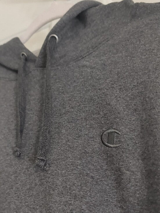 Sudadera con Capucha Gris Carbón Champion, con Logo Bordado, Talla Grande de Hombre, Nueva sin Etiquetas